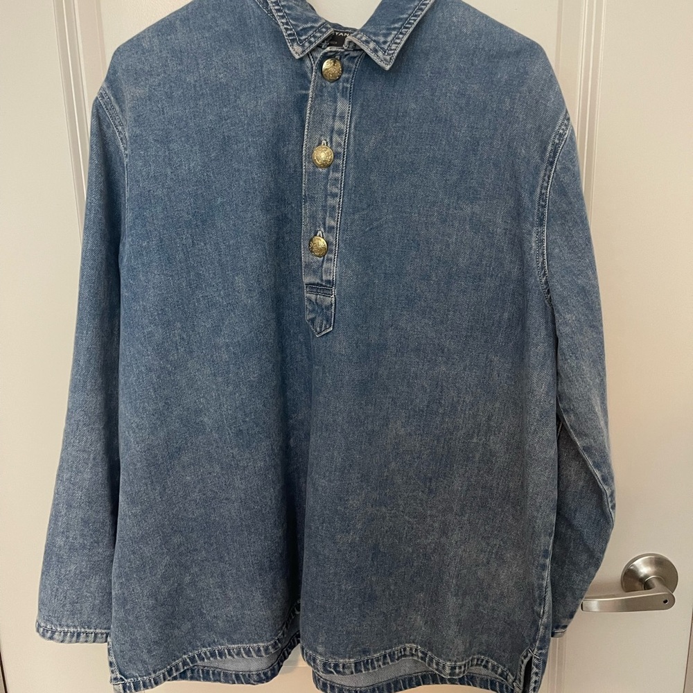 Lane Bryant Blue Denim Tunic with Gold Buttons